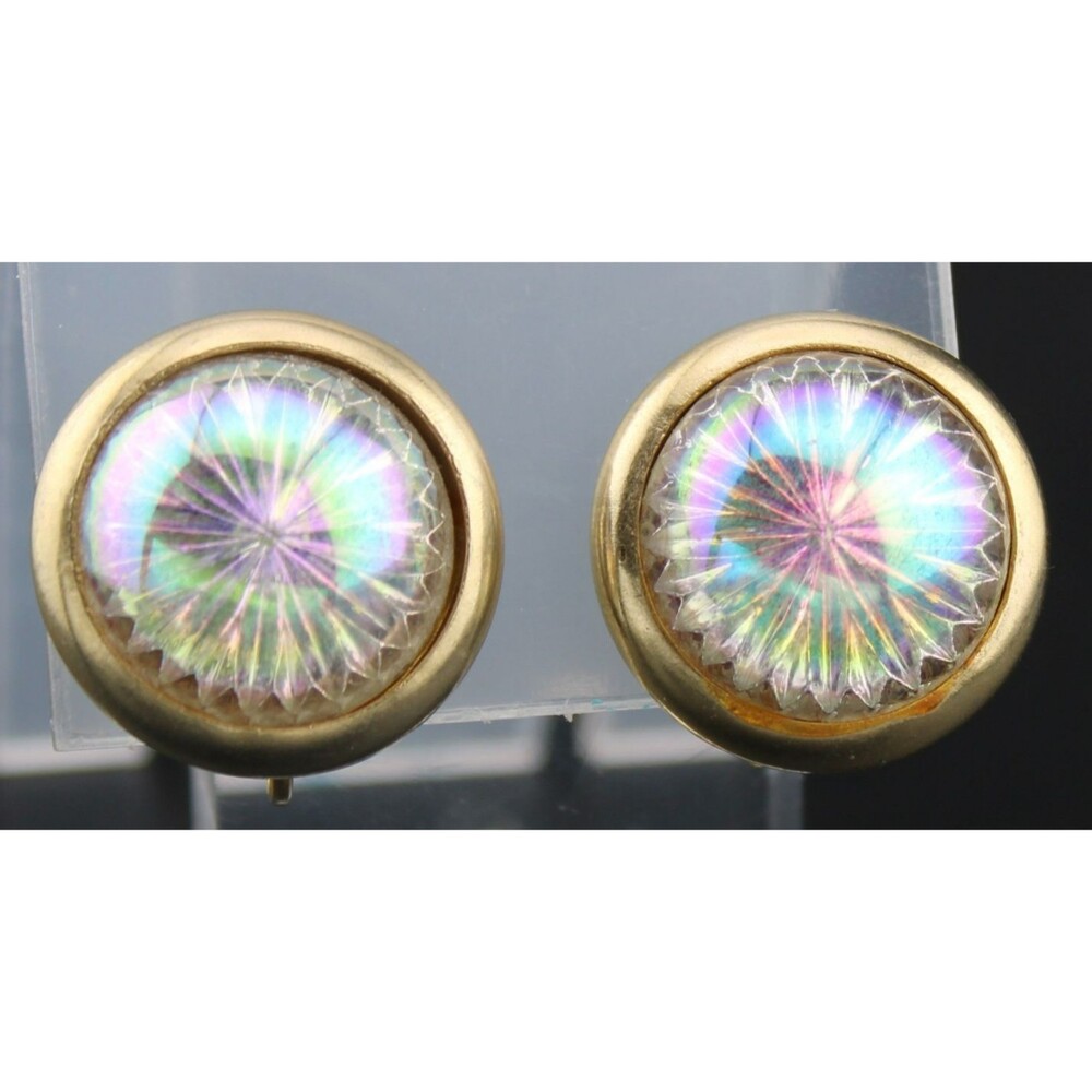 Vintage Signed Emmons AB Gripoix Glass Star Cabochon Clip-on Earrings